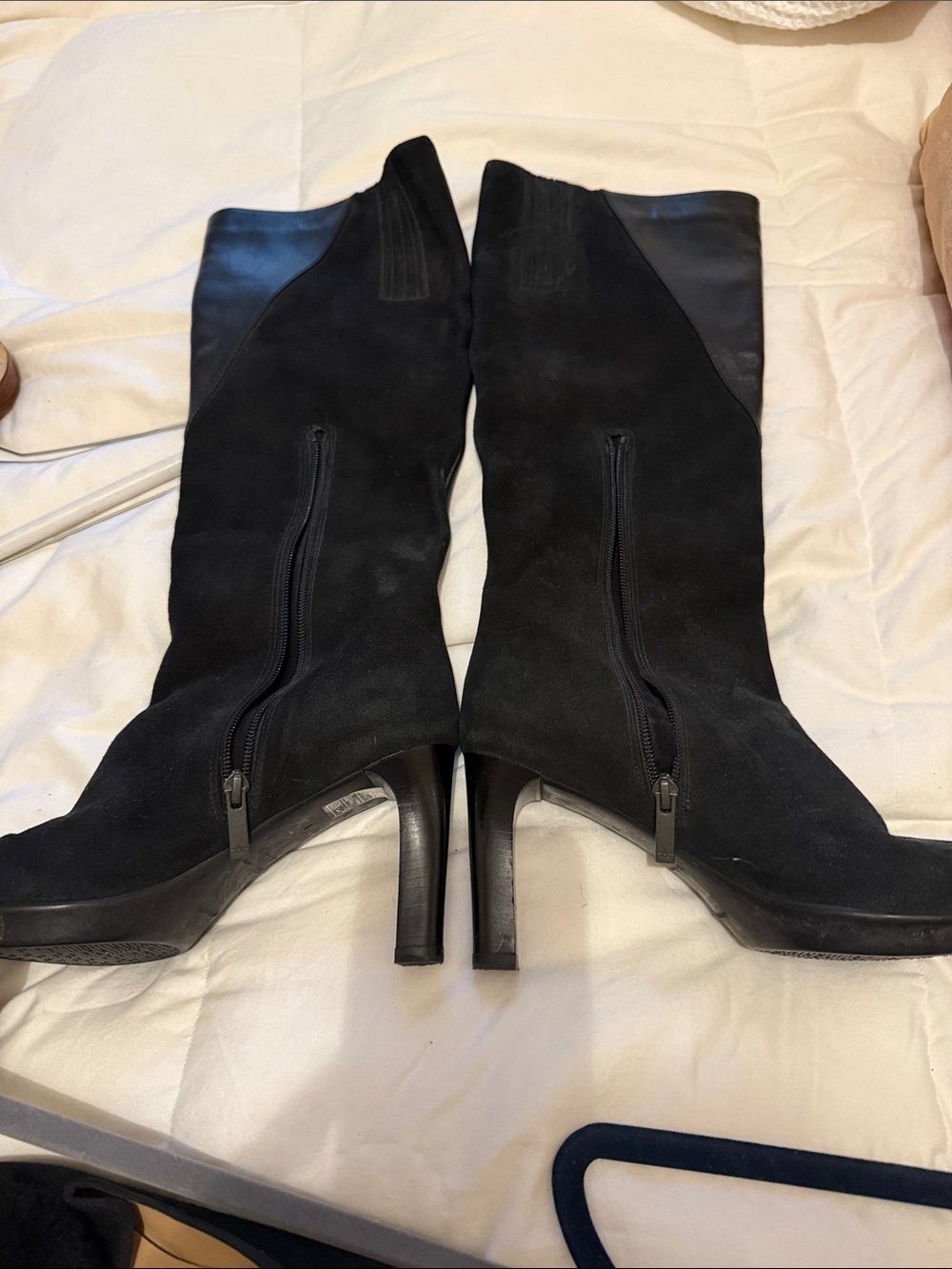 Aquatalia Black Suede Mid-Calf High Heel Boots